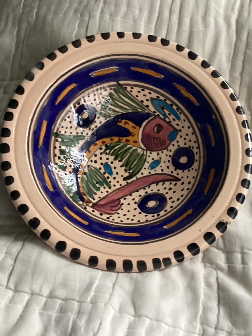 TUNISIAN FISH THEMED CERAMIC POTTERY BOWL
